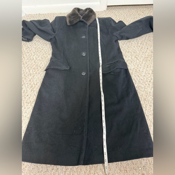 Calvin Klein Vintage Black Wool Coat with Faux Fur Collar size 14 - Picture 7 of 8